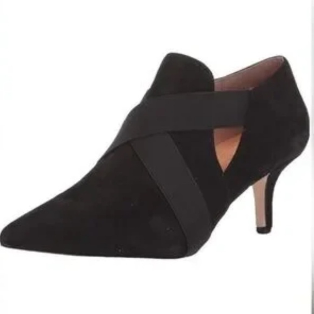Corso Como Black Crisscross Soft Suede leather pointed toe heeled bootie sz 9